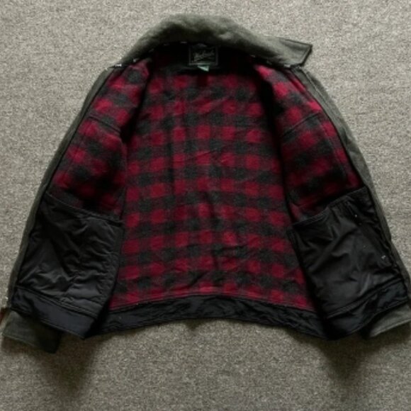 Woolrich Wool Blanket Lined Long Sleeve Full Zip Barn Over Coat Green Mens Large - Picture 8 of 16